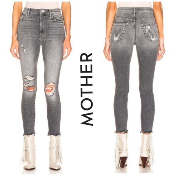 Mother Denim Swooner Ankle Chew Jeans‎ Scene of the Crime Grey High Rise Size 28 - Picture 1 of 11